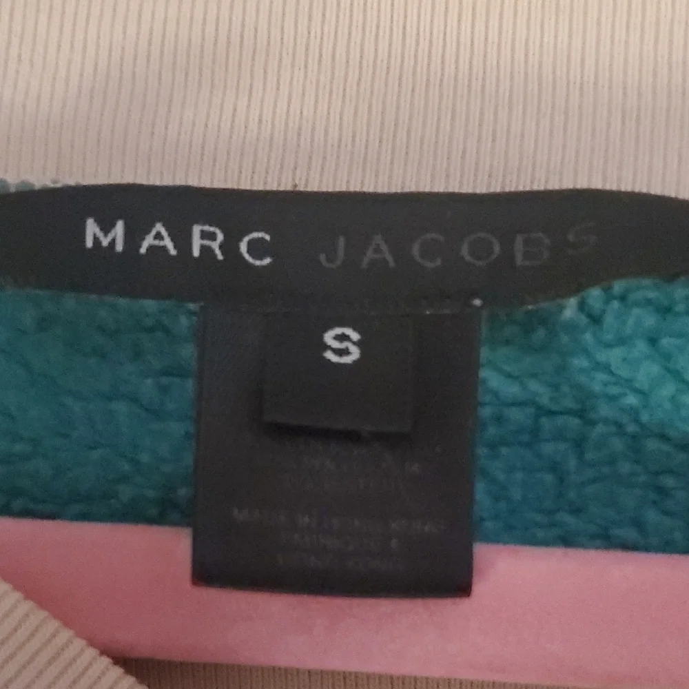 Marc Jacobs Teal and Cream Barely Off-the-Shoulder Sweater - Picture 2 of 7